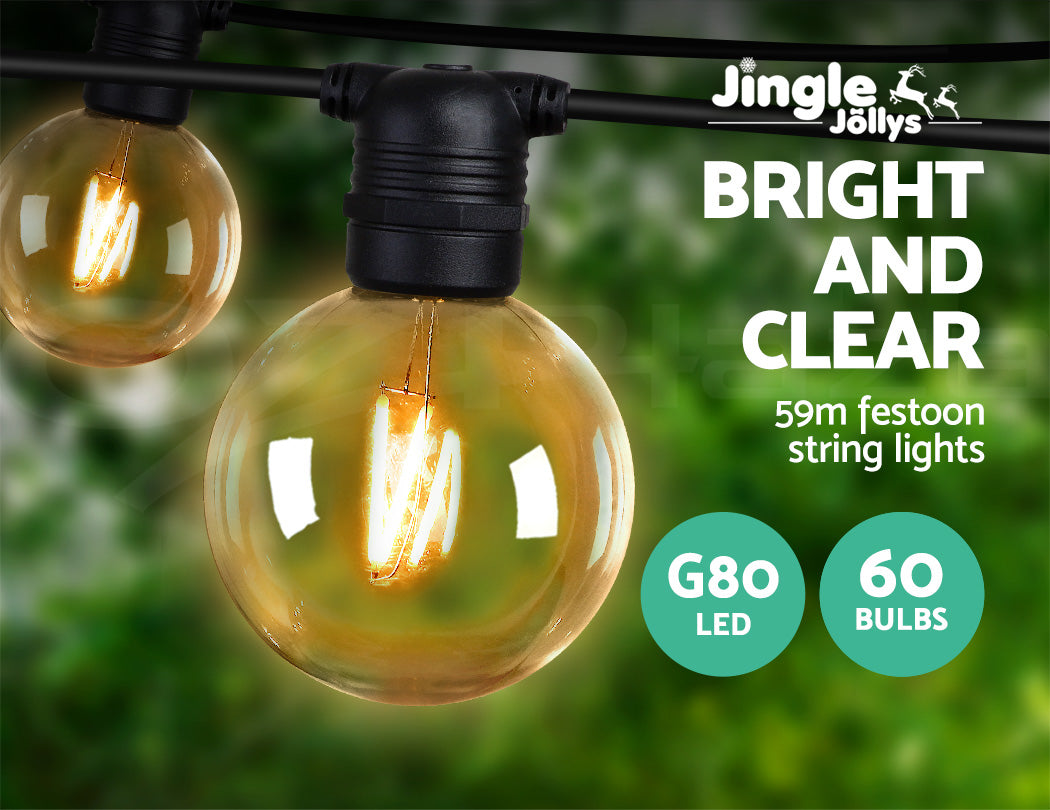 Jingle Jollys 59m LED Festoon Lights String Lighting LED Outdoor Garden Wedding