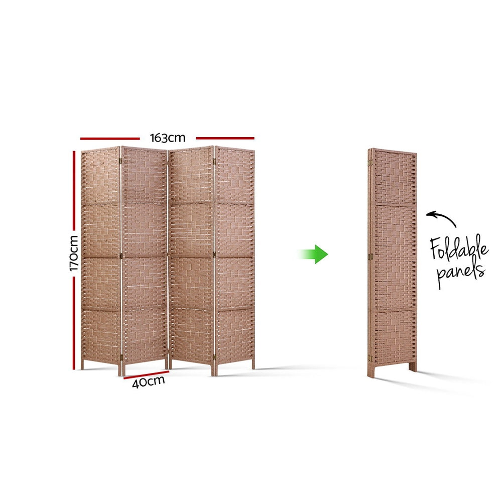 Artiss 4 Panel Room Divider Screen Privacy Rattan Timber Dividers Stand Natural