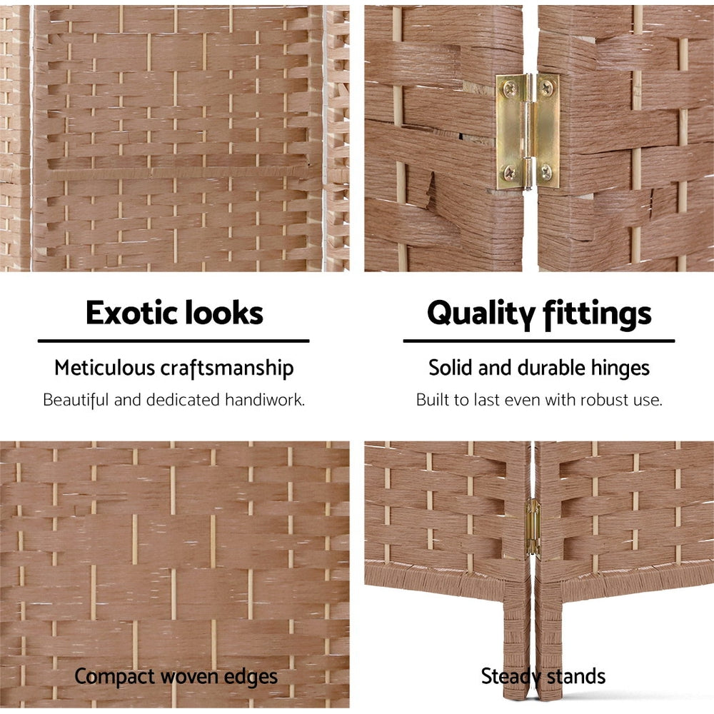 Artiss 4 Panel Room Divider Screen Privacy Rattan Timber Dividers Stand Natural