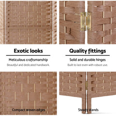 Artiss 4 Panel Room Divider Screen Privacy Rattan Timber Dividers Stand Natural