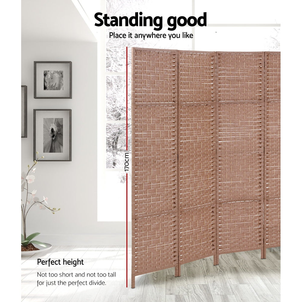 Artiss 4 Panel Room Divider Screen Privacy Rattan Timber Dividers Stand Natural