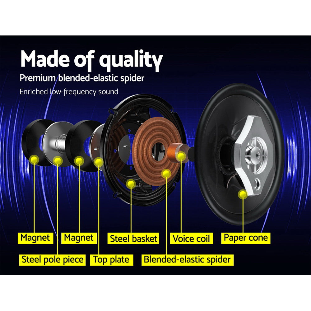 Giantz 2pcs Car Speakers 500W Audio Stereo Speaker 3-Way Tweeters component set