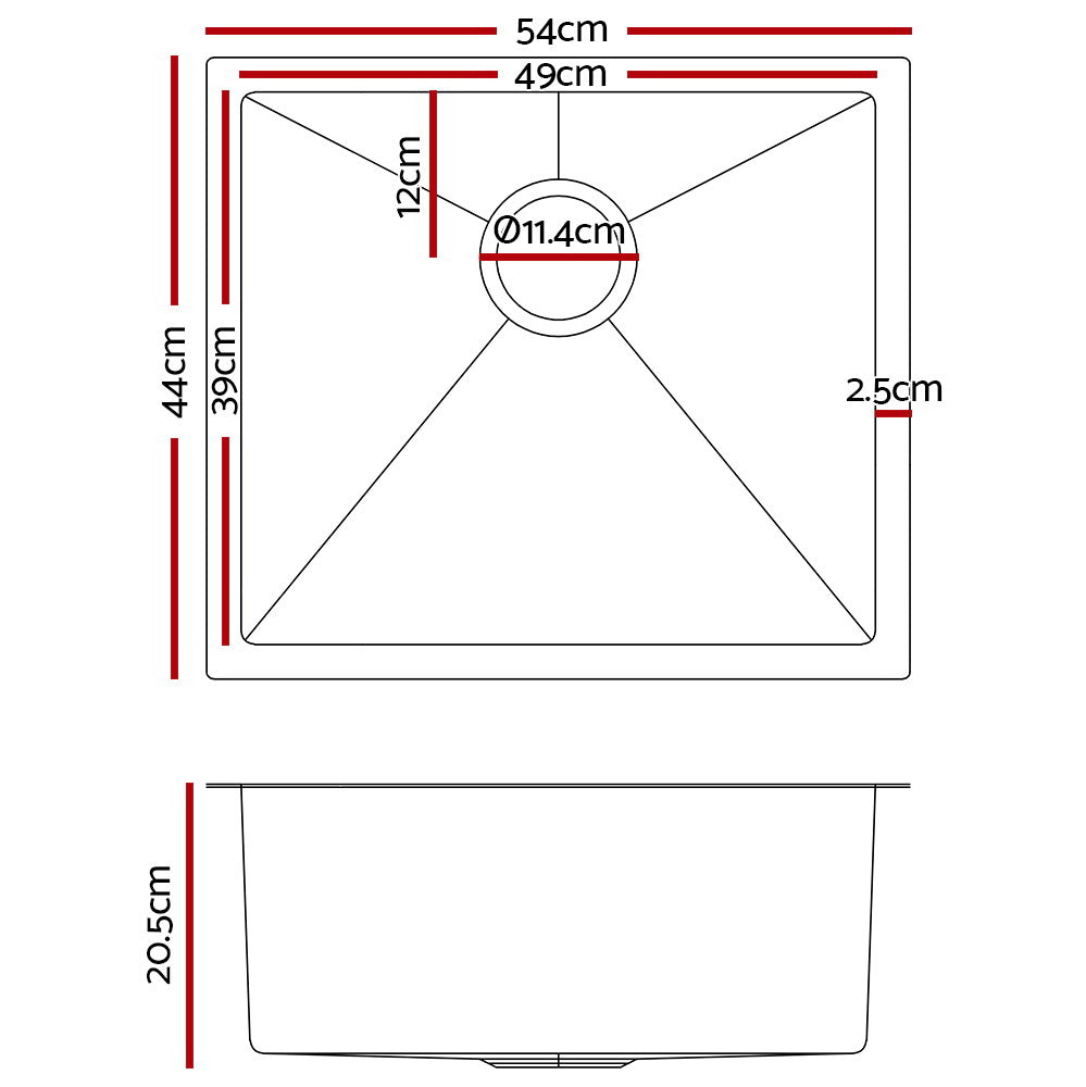Cefito Kitchen Sink Basin Stainless Steel Under/Top/Flush Mount Bowl 510X450MM