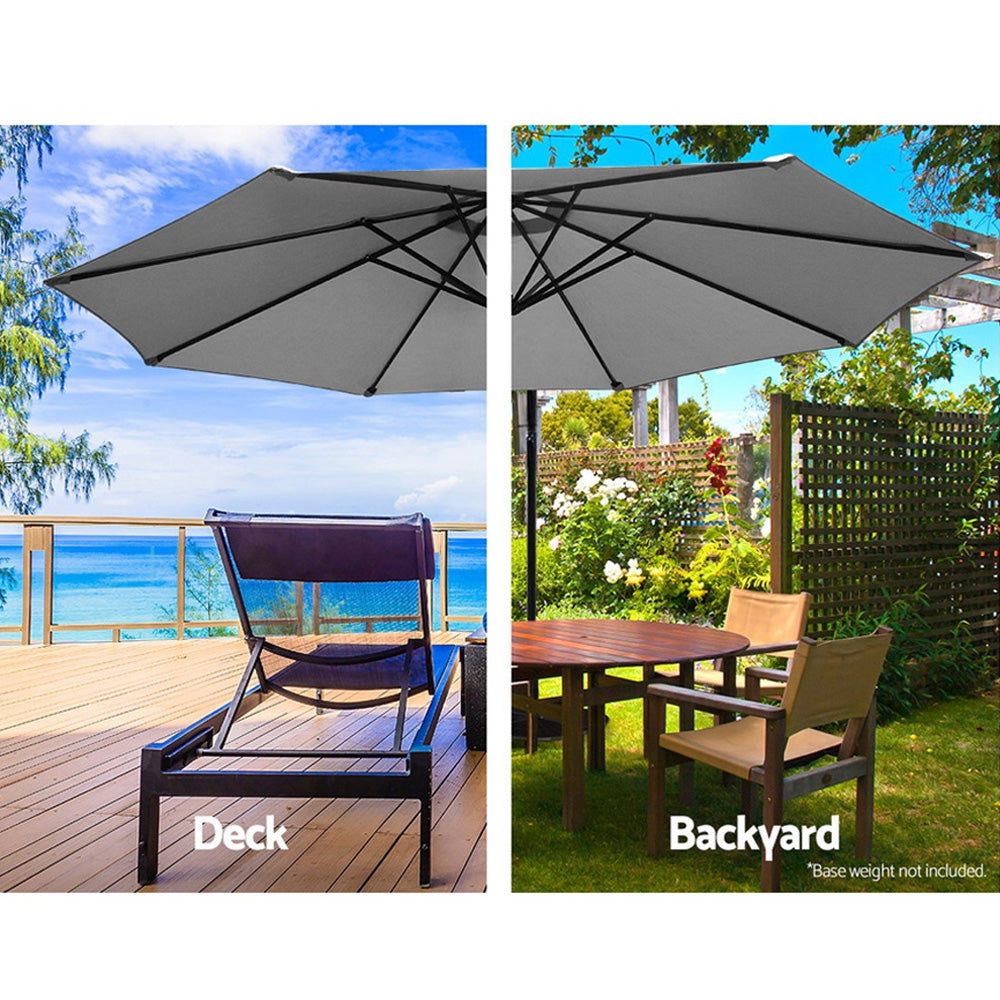 Instahut 3m Umbrella with 50cmx50cm Base Outdoor Umbrellas Cantilever Sun Stand UV Garden Grey