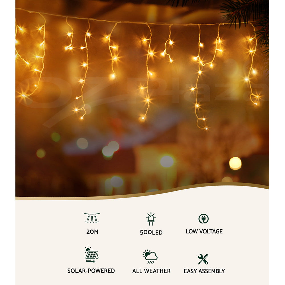 12.5M Christmas Lights Solar Icicle String Light Warm White Jingle Jollys