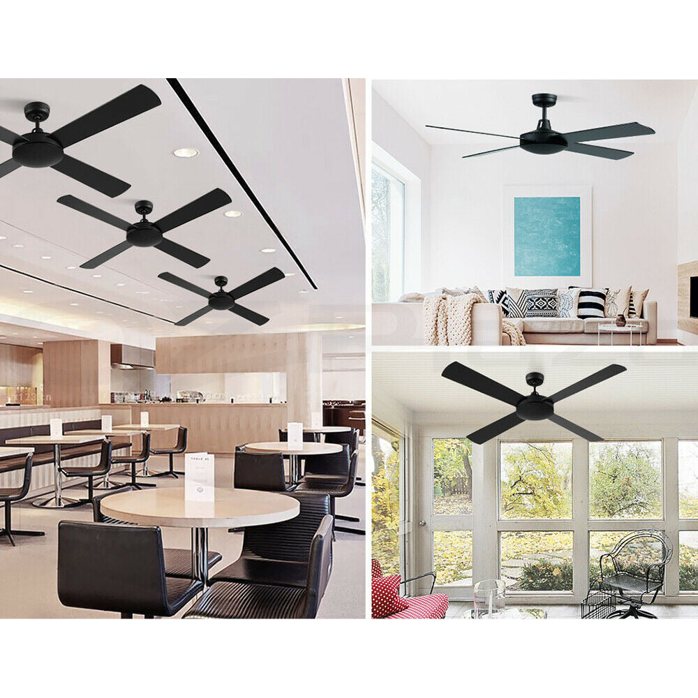 Devanti 52'' Ceiling Fan AC Motor 4 Blades w/Remote - Black