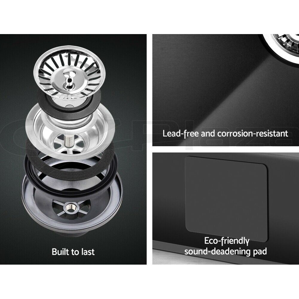 Cefito Kitchen Sink 51X45CM Stainless Steel Basin Single Bowl Black