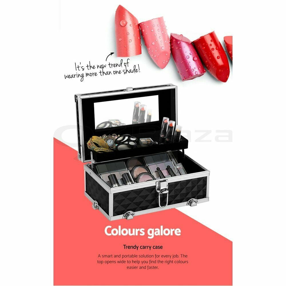 Embellir Portable Cosmetic Beauty Makeup Carry Case with Mirror - Diamond Black