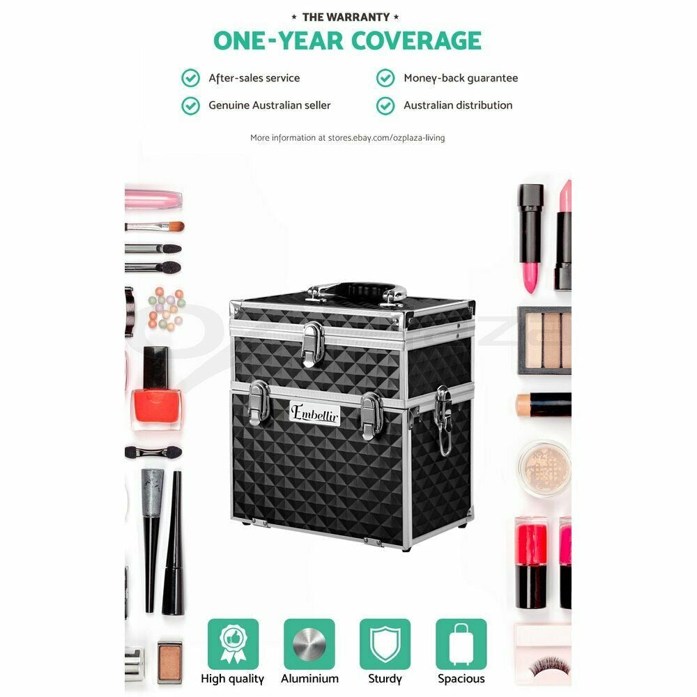Embellir Portable Cosmetic Beauty Makeup Carry Case with Mirror - Diamond Black