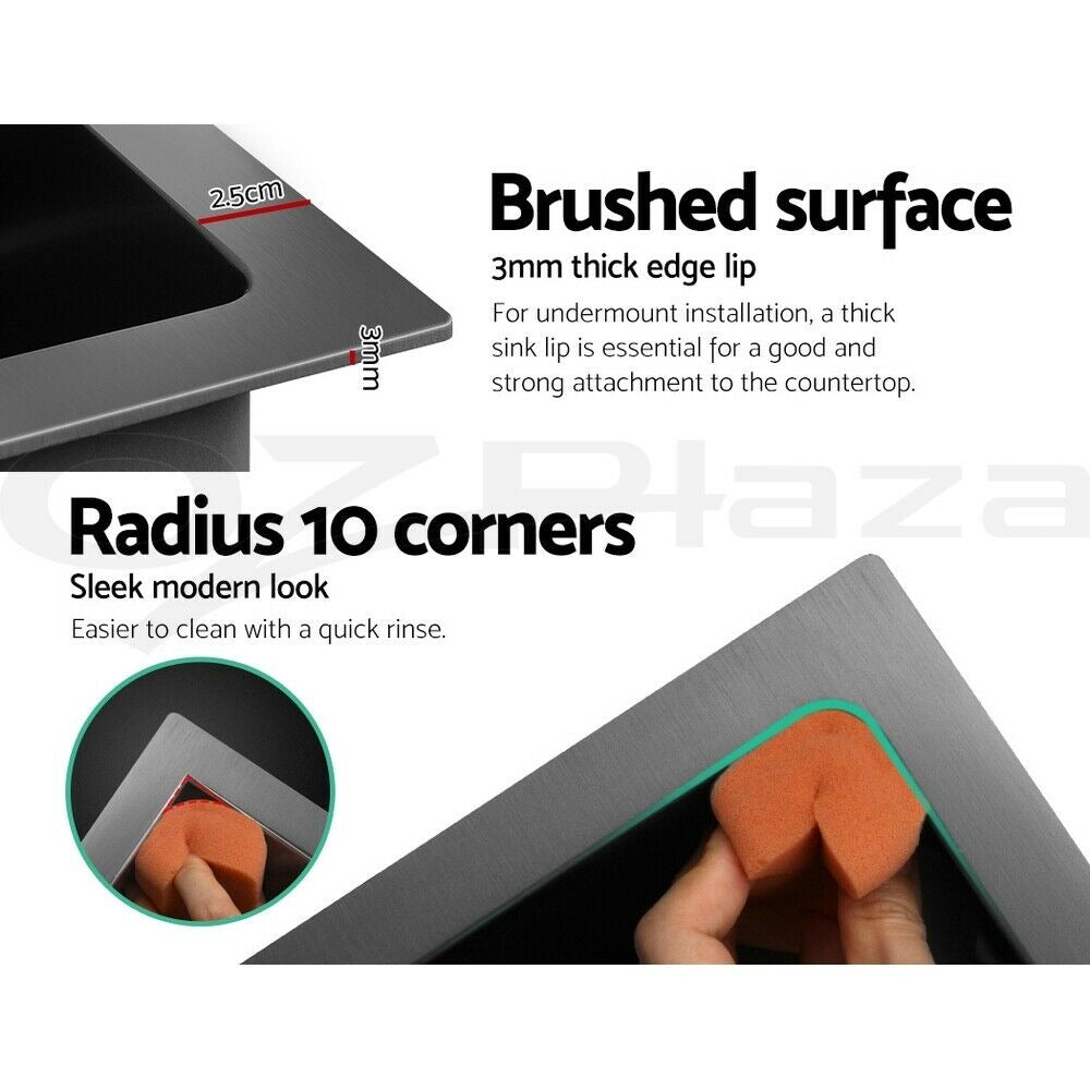 Cefito Kitchen Sink 77X45CM Stainless Steel Basin Double Bowl Black