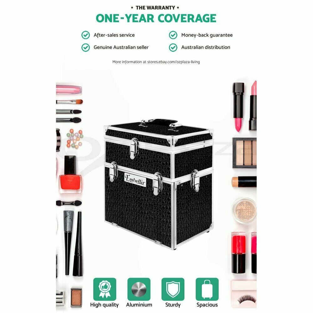 Embellir Portable Cosmetic Beauty Makeup Carry Case with Mirror - Crocodile Black