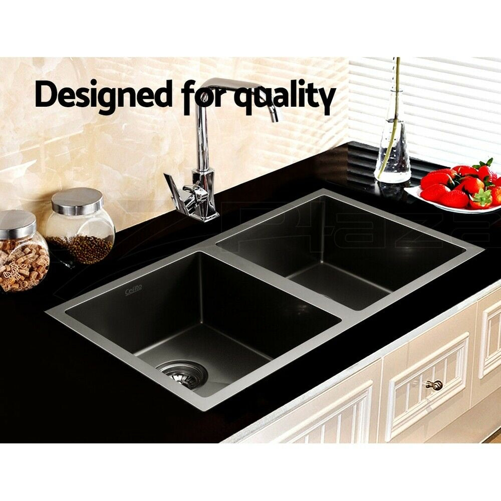 Cefito Kitchen Sink 77X45CM Stainless Steel Basin Double Bowl Black