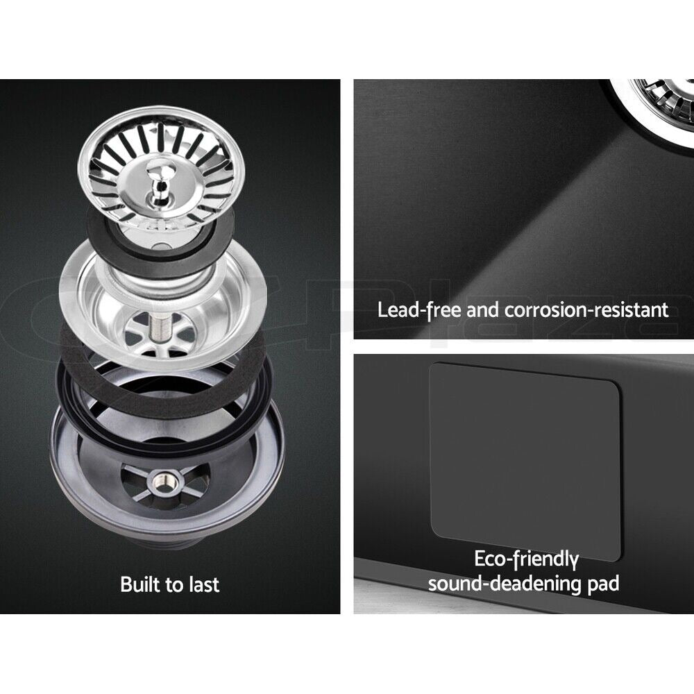 Cefito Kitchen Sink 77X45CM Stainless Steel Basin Double Bowl Black
