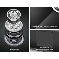 Cefito Kitchen Sink 77X45CM Stainless Steel Basin Double Bowl Black