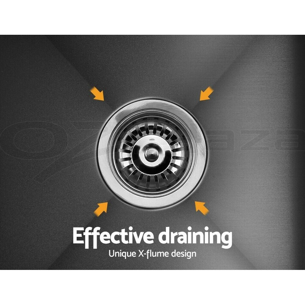 Cefito Kitchen Sink 77X45CM Stainless Steel Basin Double Bowl Black