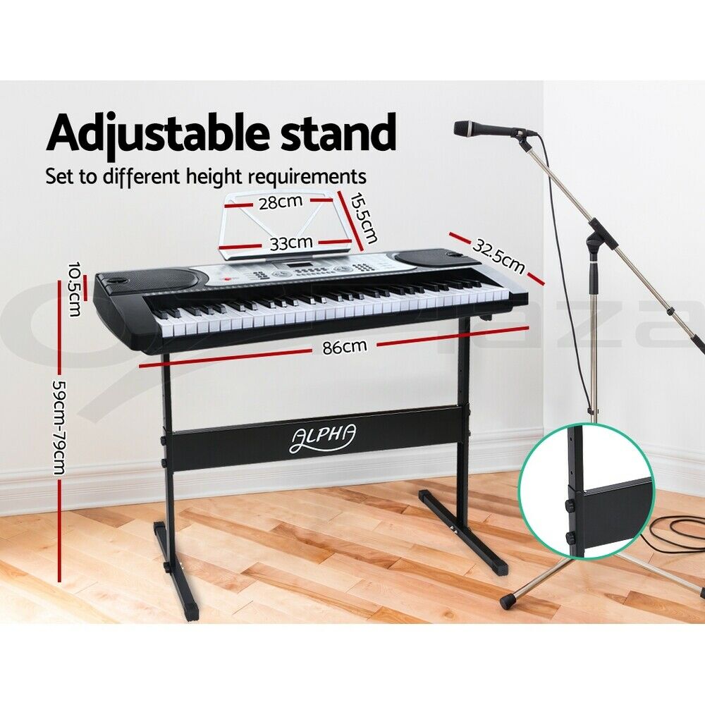 Alpha 61 Keys Electronic Piano Keyboard Digital Electric w/ Stand Beginner Silver