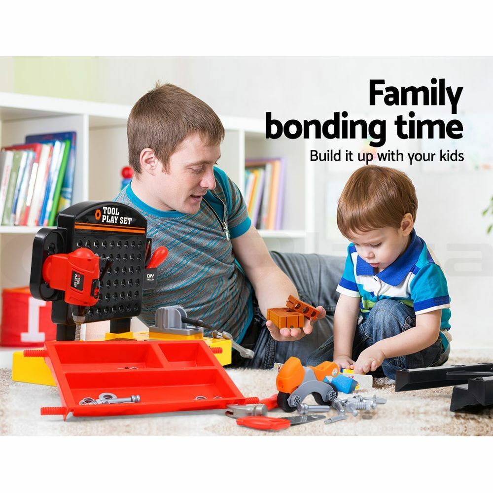 Keezi Kids Pretend Workbench DIY Tools 54 Piece Children Role Play Toys Black