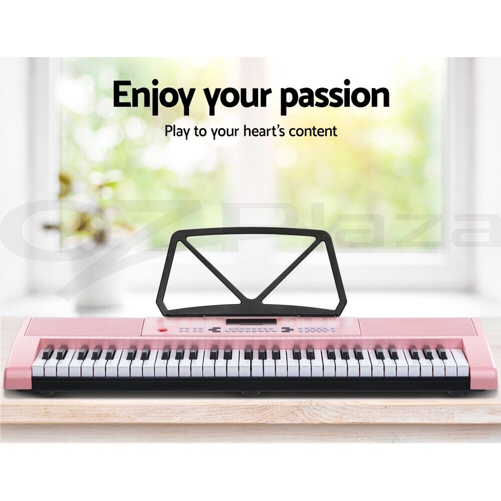Alpha 61 Keys Electronic Piano Keyboard Digital Electric w/ Stand Lighted Pink