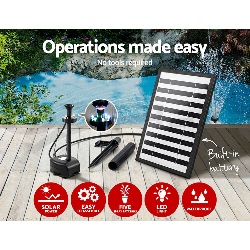 Gardeon Solar Pond Pump with Battery LED Lights 4 FT