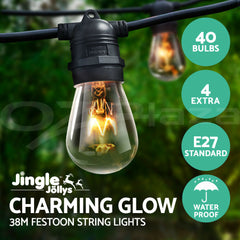 38m LED Festoon String Lights Outdoor Christmas Wedding Waterproof Garden Decor