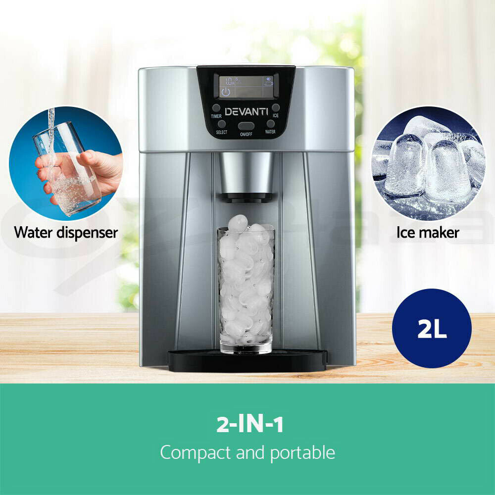 Devanti 2L Portable Ice Maker Commercial Machine Water Dispenser Ice Cube Nugget Silver