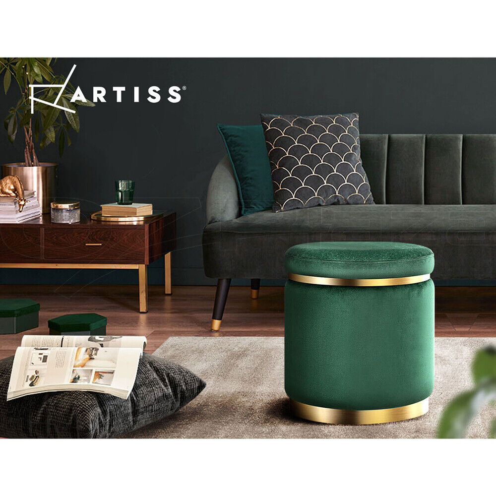 Artiss Ottoman Foot Stool Round Velvet Green
