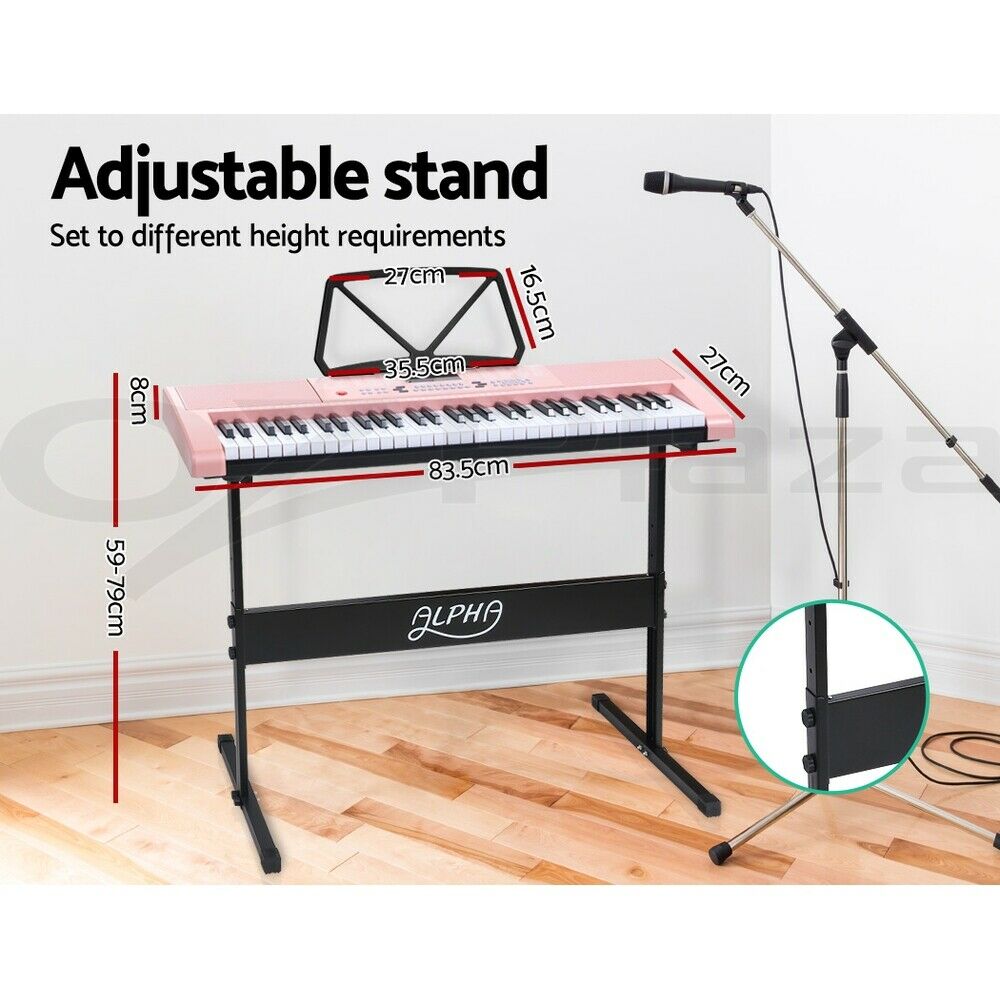 Alpha 61 Keys Electronic Piano Keyboard Digital Electric w/ Stand Lighted Pink
