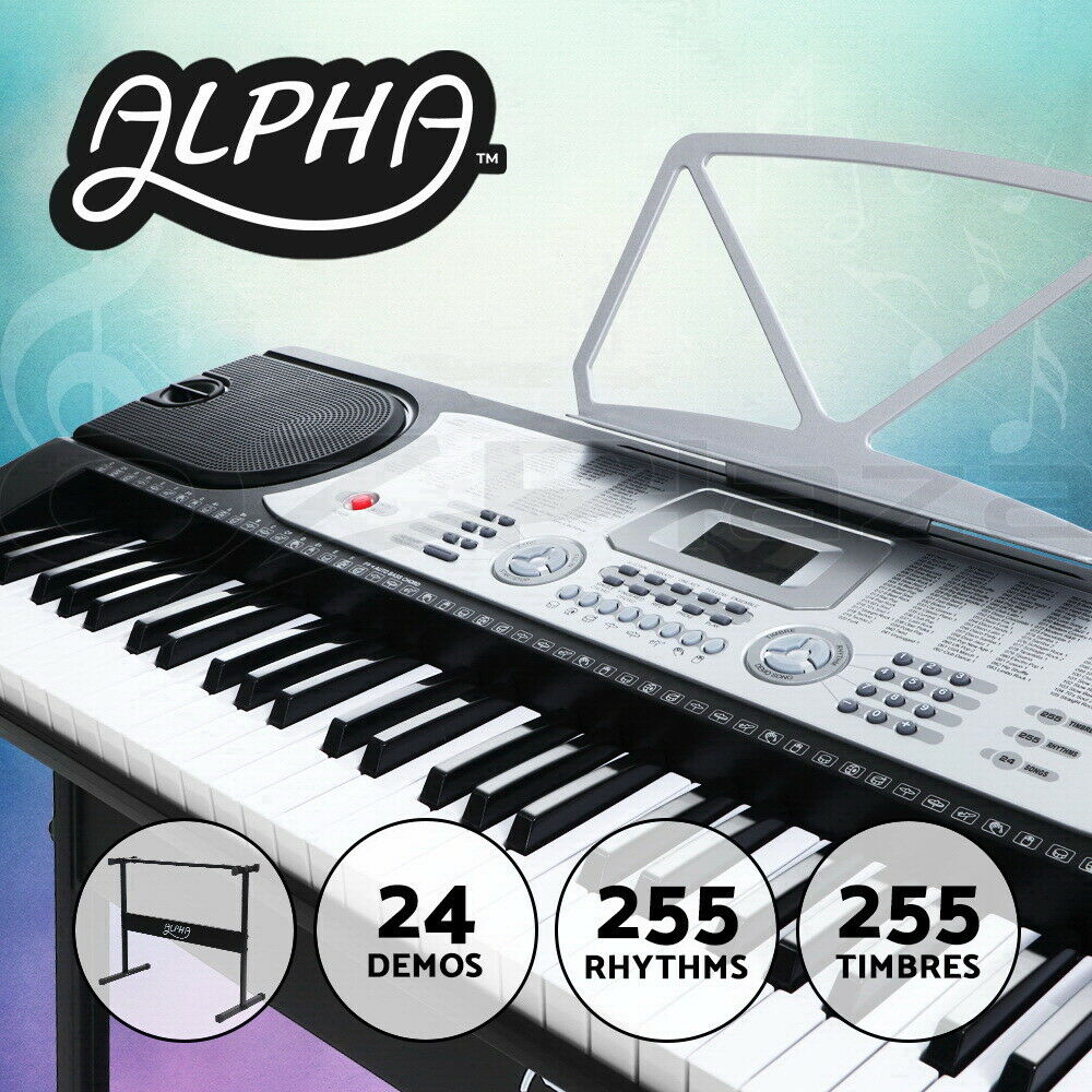 Alpha 61 Keys Electronic Piano Keyboard Digital Electric w/ Stand Beginner Silver