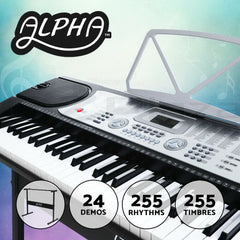 Alpha 61 Keys Electronic Piano Keyboard Digital Electric w/ Stand Beginner Silver