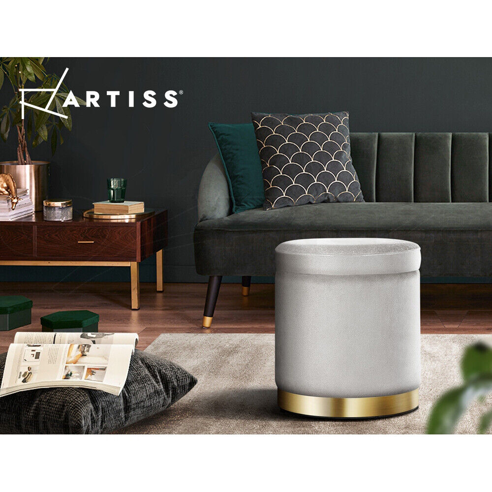Artiss Ottoman Storage Foot Stool Round Velvet Grey