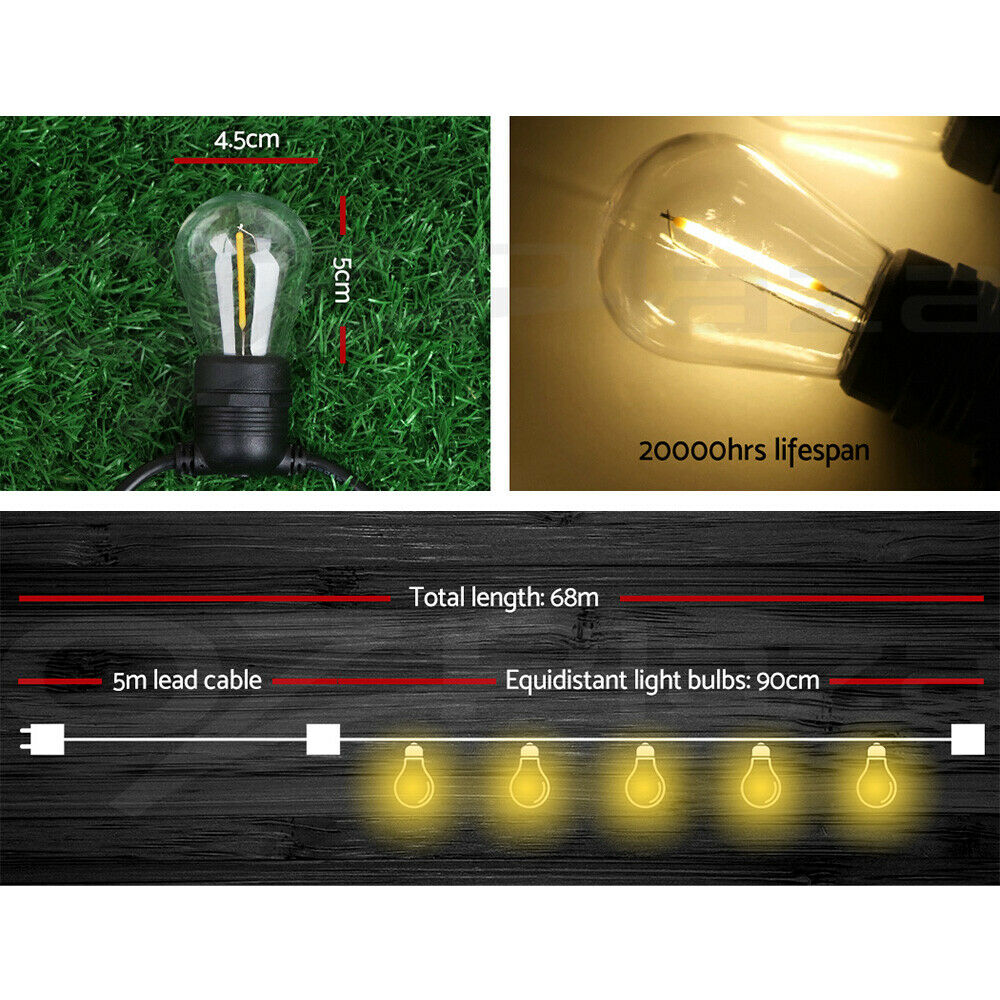 68m LED Festoon String Lights Christmas Decorations Wedding Party Outdoor Garden