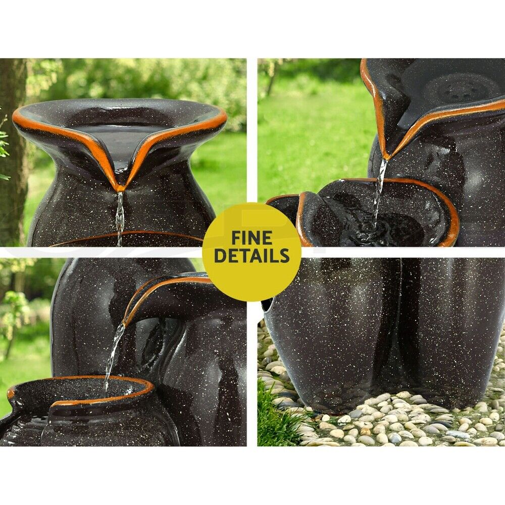 Gardeon Solar Fountain Water Fountain Feature Cascading Fountain LED Lights 76CM Grey