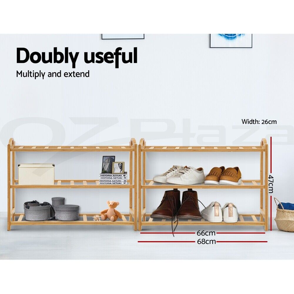 Artiss Shoe Rack Bamboo Shoe Storage 3-tier 9 Pairs