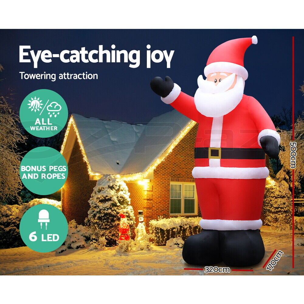 Jingle Jollys Christmas Inflatable Santa 5M Illuminated Decorations