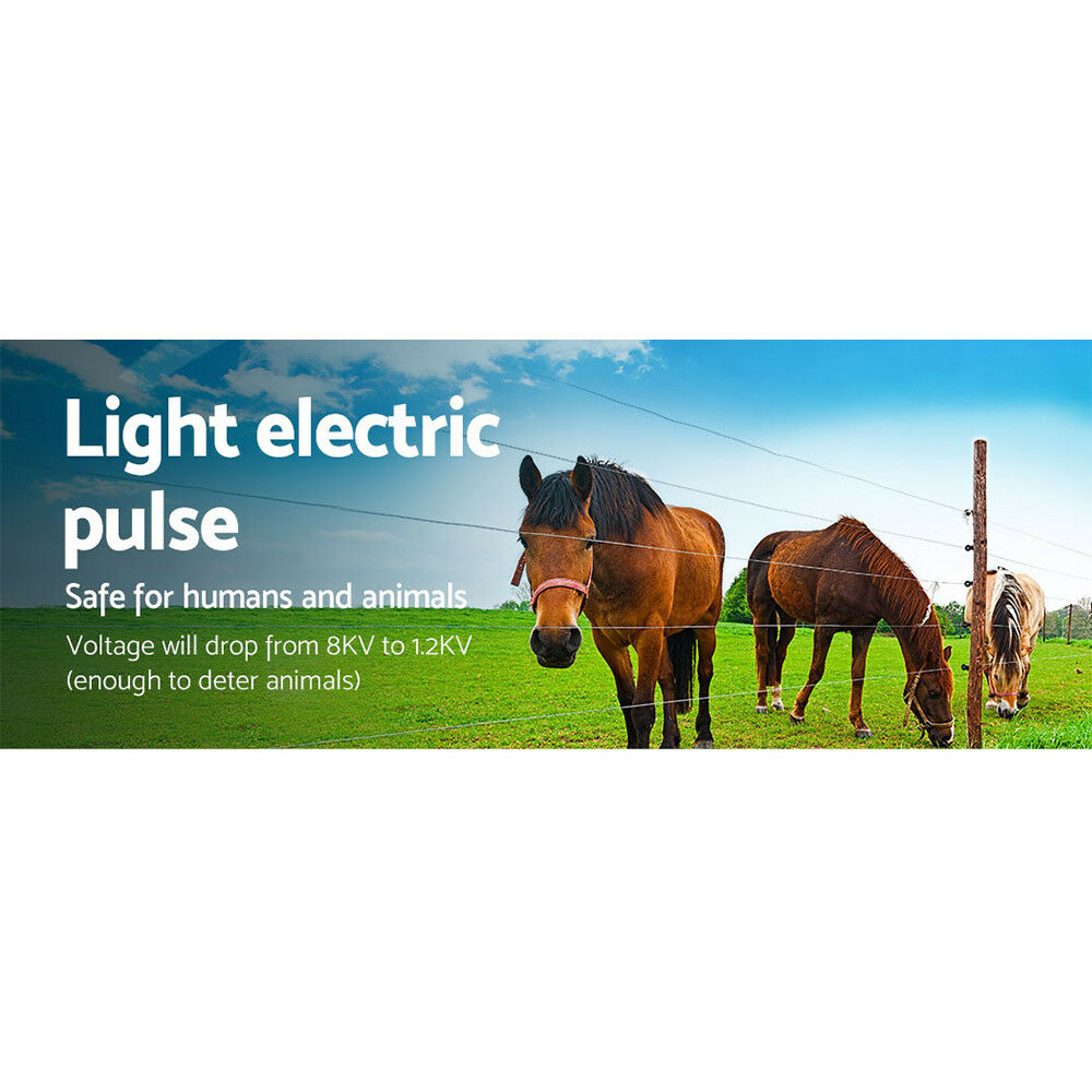 Giantz Fence Energiser 3KM Solar Powered Electric 500M Poly Wire Insulator