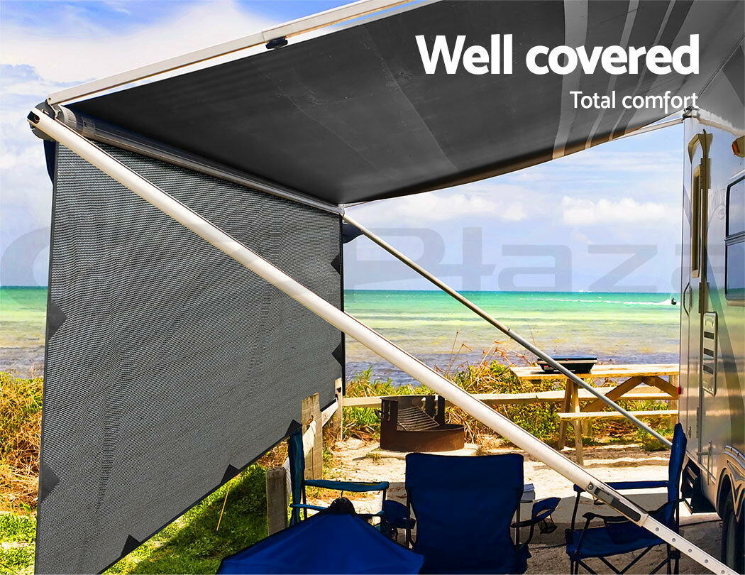 Caravan Privacy Screen Roll Out Awning 4.6x1.95M End Wall Side Sun Shade Grey