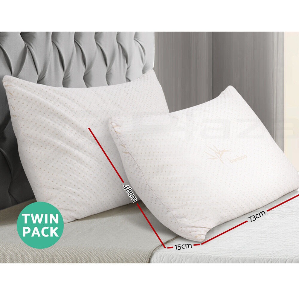Giselle Bedding Memory Foam Pillow Bamboo Cover Twin Pack