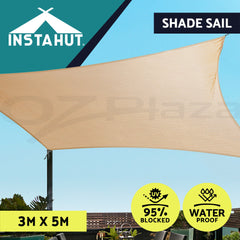Instahut Waterproof Shade Sail 3x5m Rectangle Sand 95% Shade Cloth