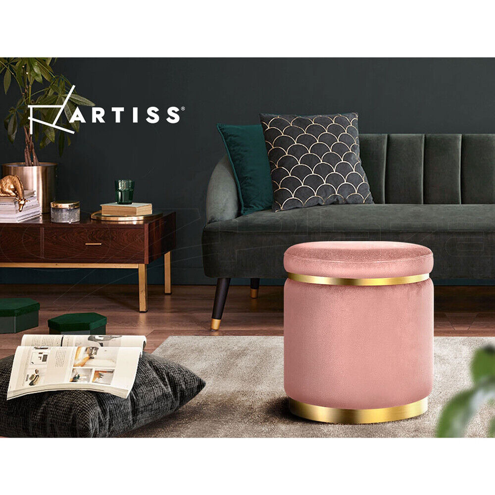 Artiss Ottoman Foot Stool Round Velvet Pink
