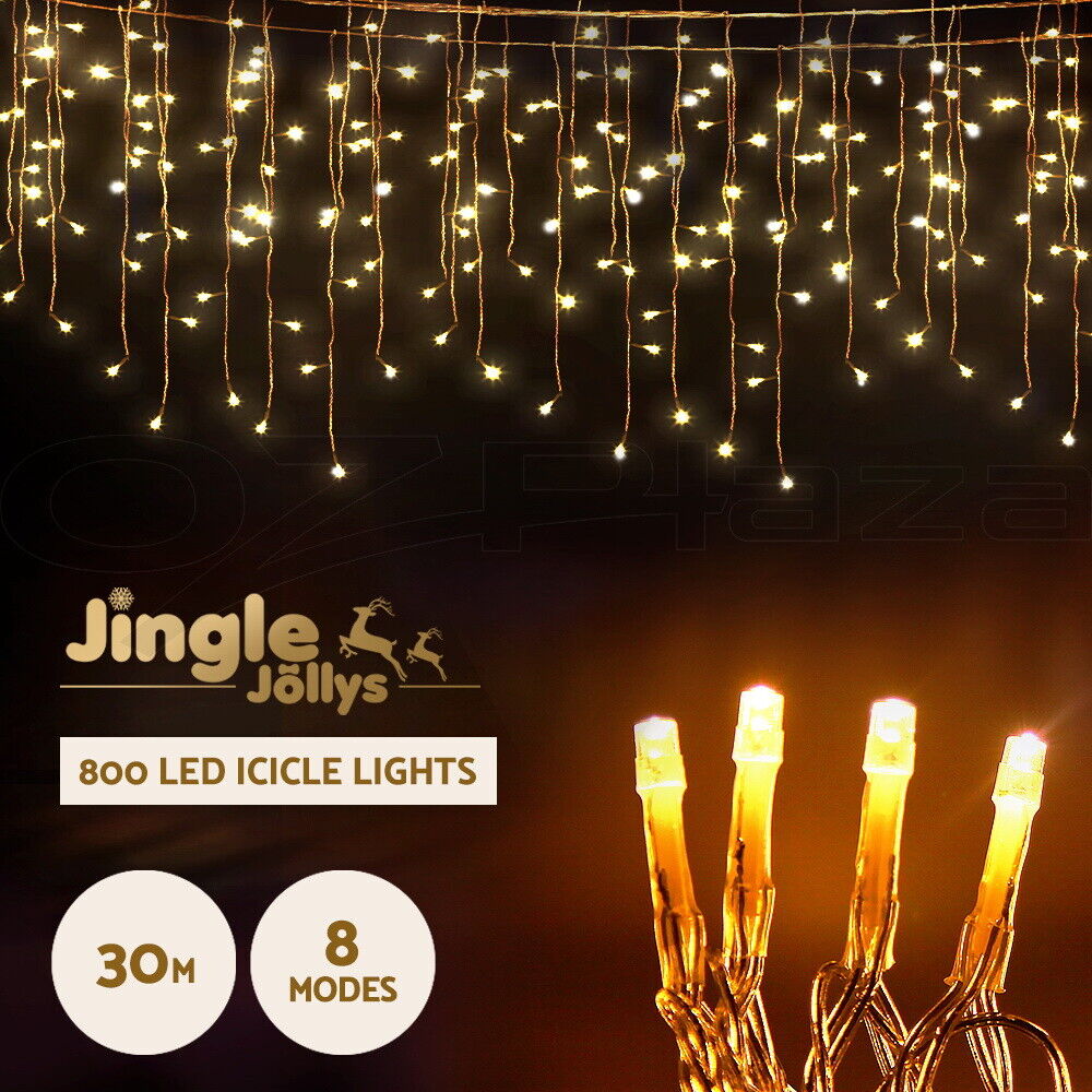 20M Christmas Lights Icicle Light 800 LED Warm White Decor Jingle Jollys