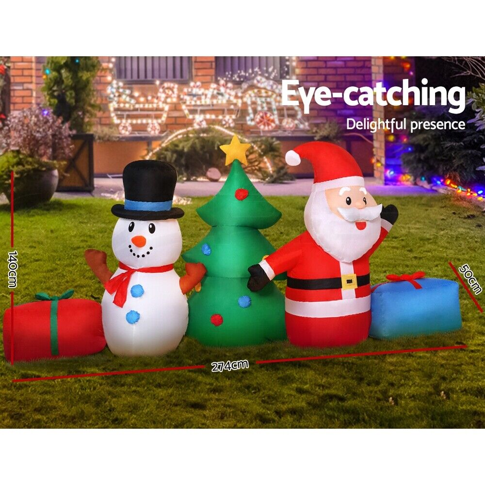Jingle Jollys Christmas Inflatable Tree Snowman 2.7M Illuminated Decorations