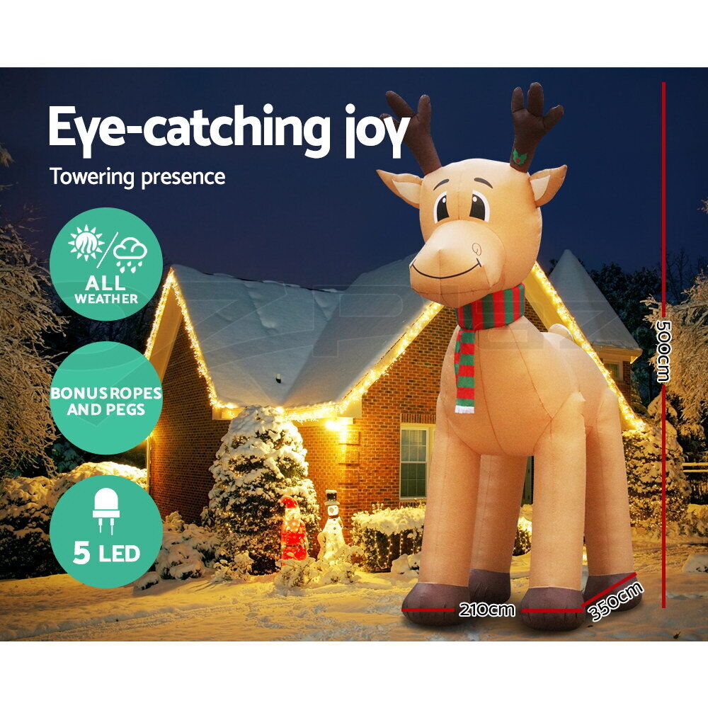 Jingle Jollys Christmas Inflatable Reindeer 5M Illuminated Decorations