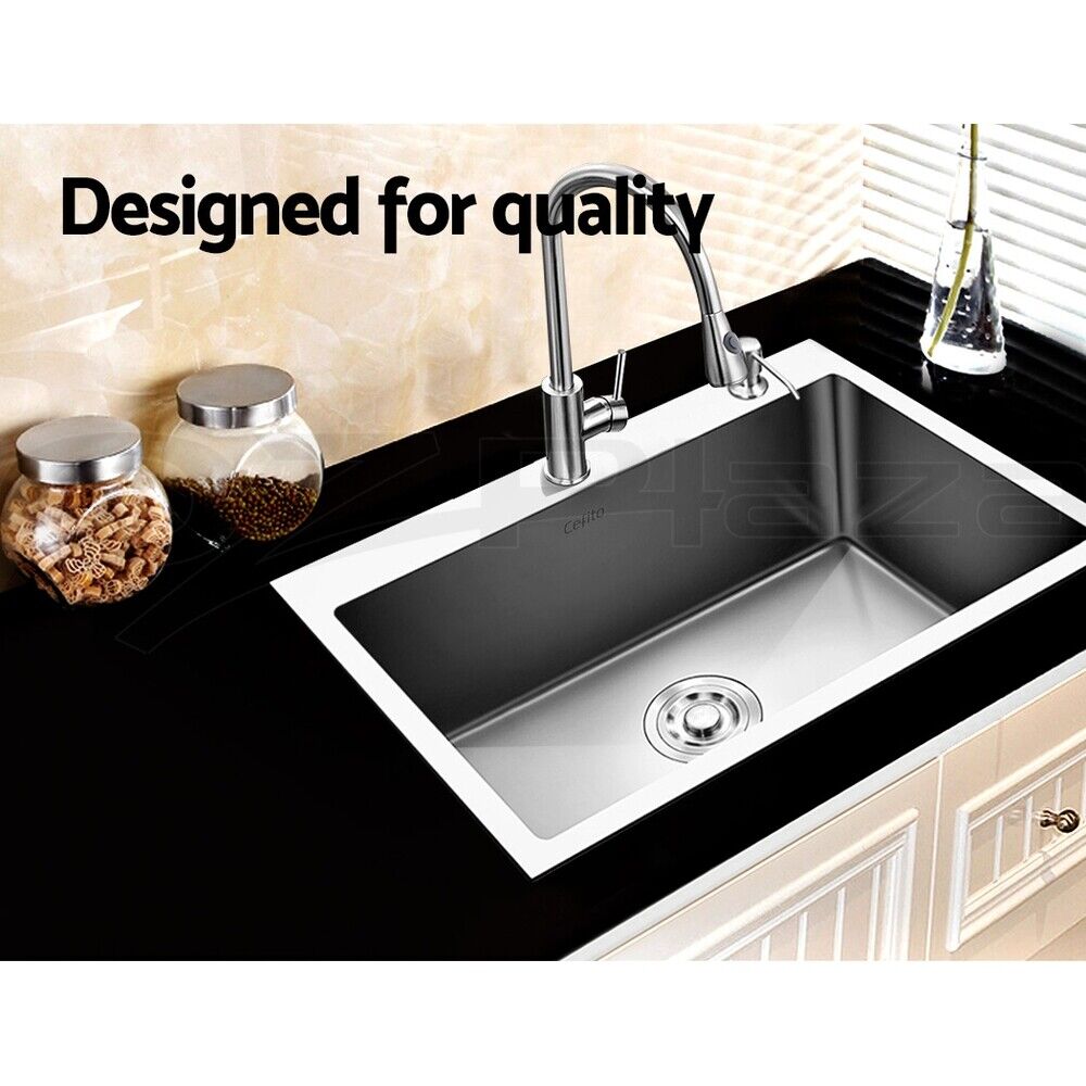 Cefito Kitchen Sink 55X45CM Stainless Steel Basin Single Bowl Extra Hole Silver