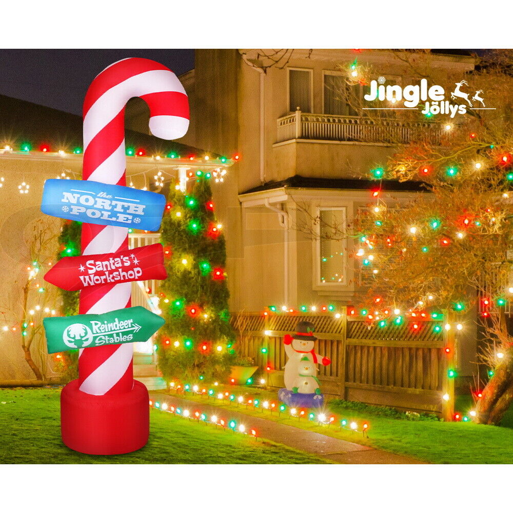 Jingle Jollys Christmas Inflatable Candy Pole 2.4M Illuminated Decorations