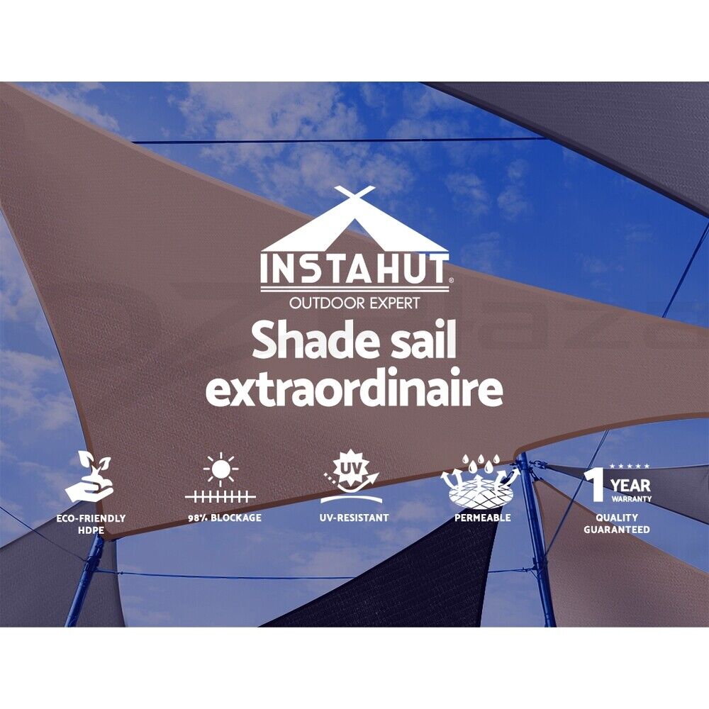 Instahut Shade Sail 5x7m Rectangle 280GSM 98% Sand Shade Cloth