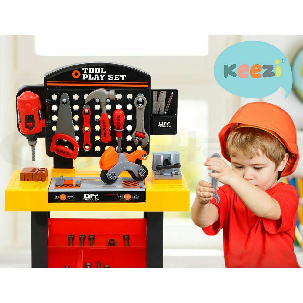 Keezi Kids Pretend Workbench DIY Tools 54 Piece Children Role Play Toys Black