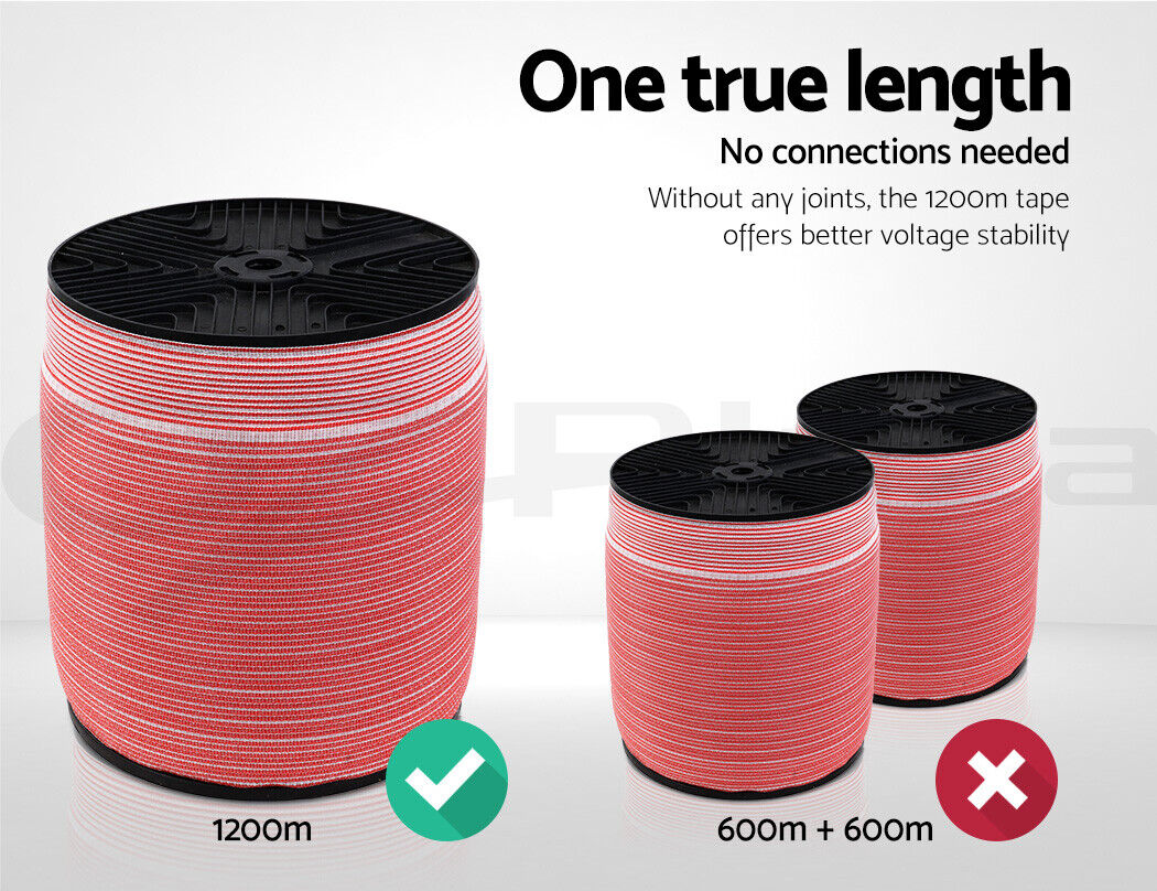Giantz Fence Energiser 8KM Solar Powered Electric 1200M Poly Tape