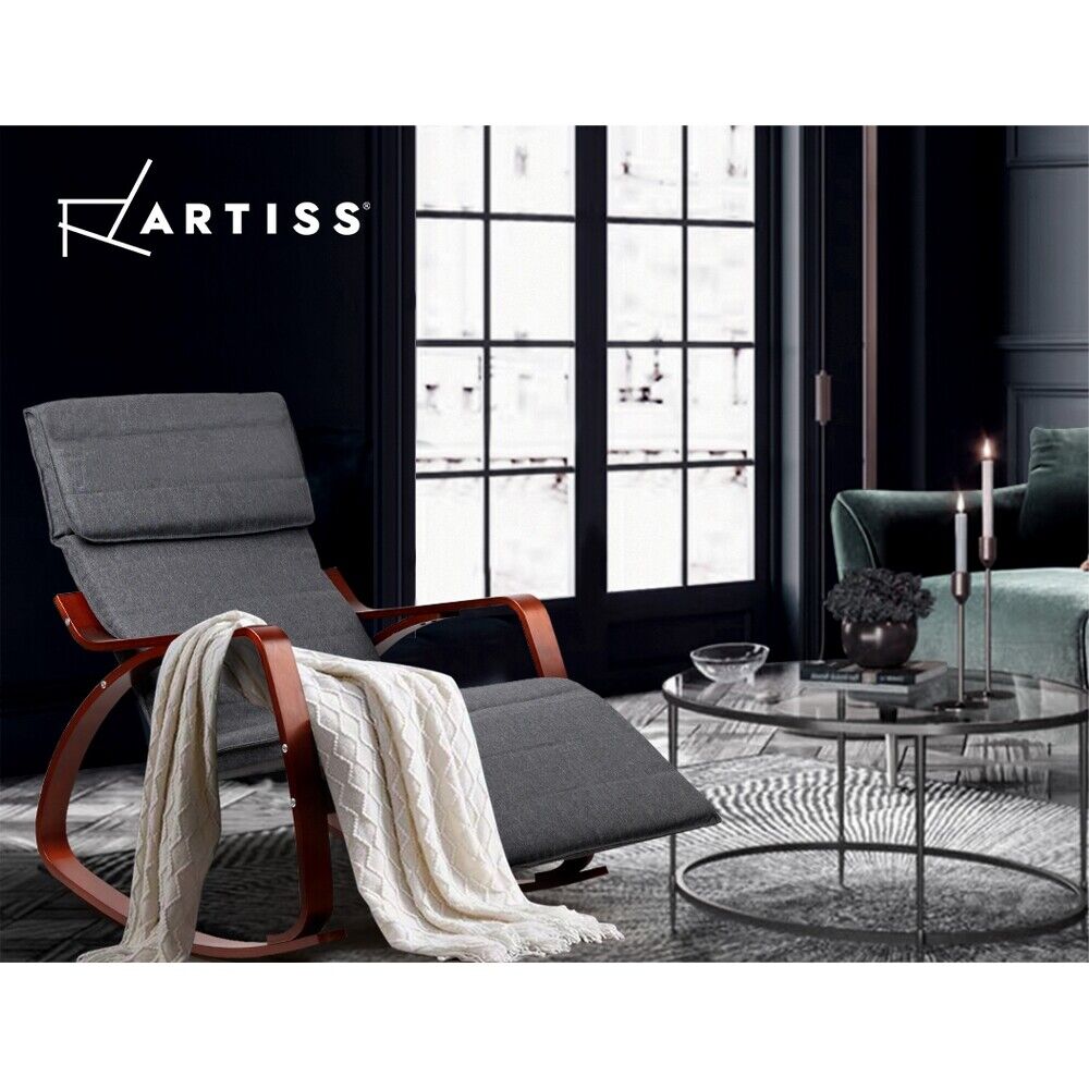 Artiss Rocking Armchair Footrest Nursing Charcoal Afton