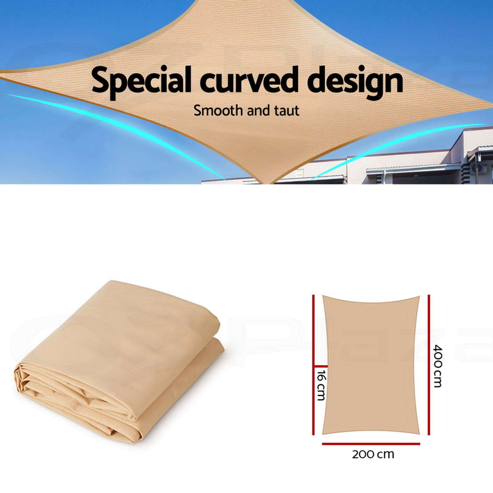 Instahut Waterproof Shade Sail 2x4m Rectangle Sand 95% Shade Cloth