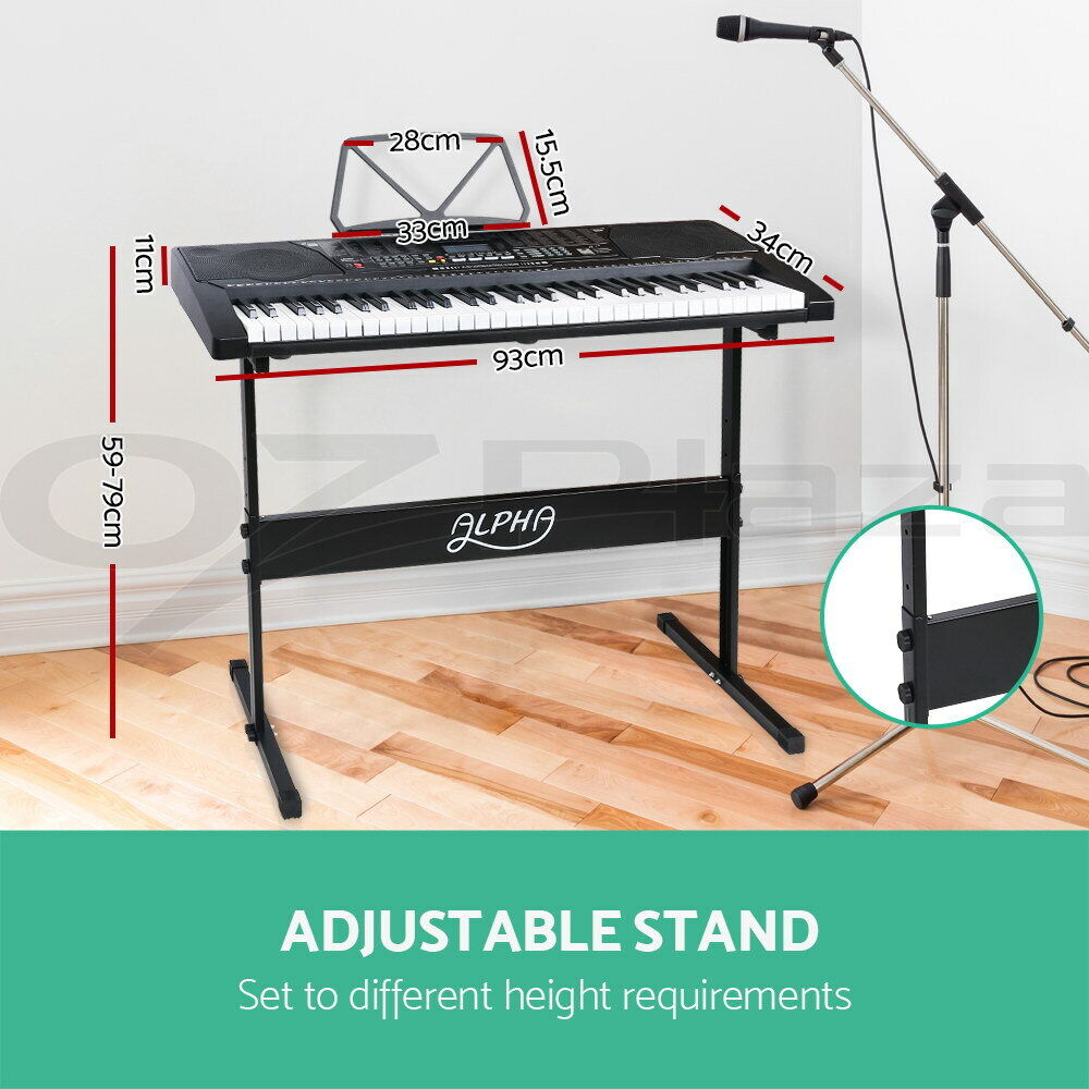 Alpha 61 Keys Electronic Piano Keyboard Digital Electric w/ Stand Lighted Black